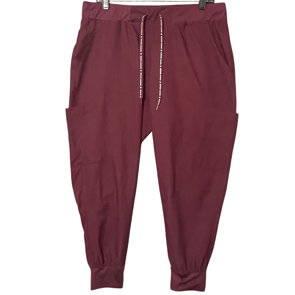 Beyond Scrubs Wine Maroon Lounge Jogger Pants Drawstring Petite Large PL